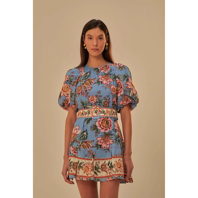 Open back Short capped sleeves new Square elasticated neckline large hem Ruffled hemline Breathable Mini Casual dress for women