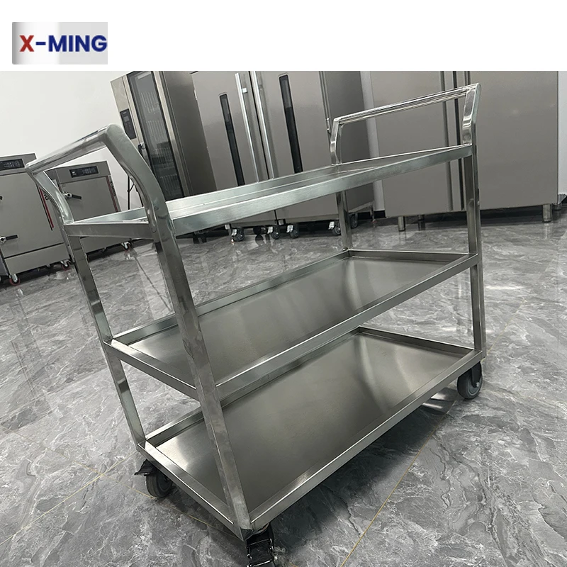 Xiangming Stainless Steel 3 Layers Food Serving Hand Trolley cart with wheels