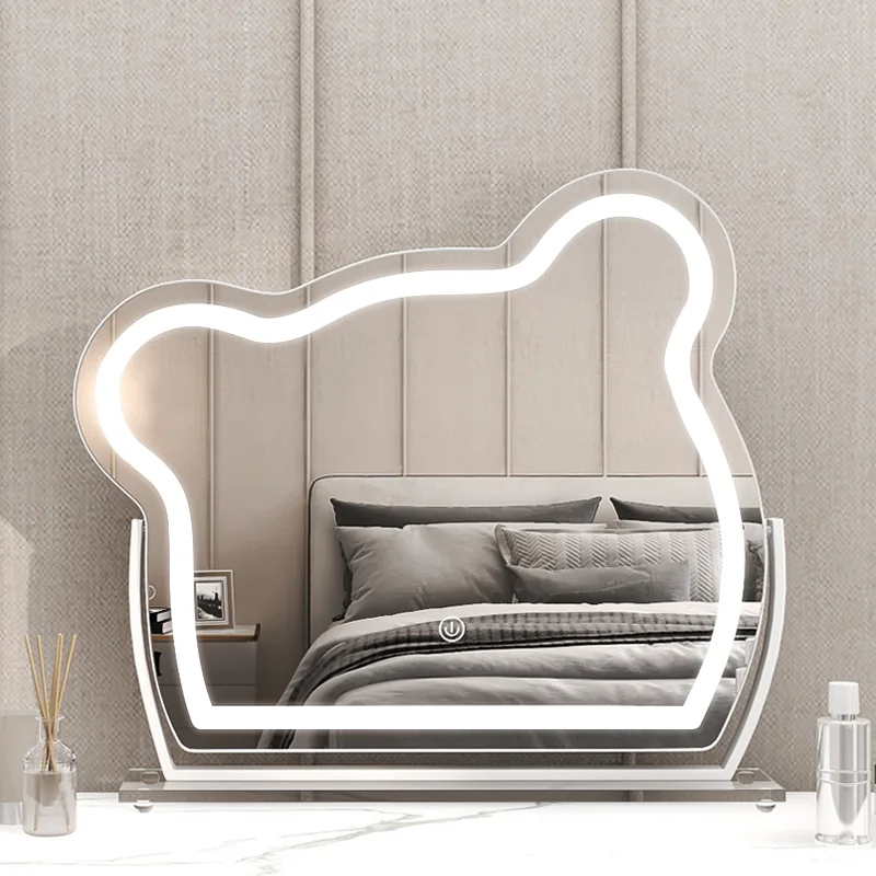 Bear LED Makeup Mirror Intelligent Touch Screen LED Mirror Girl Makeup Wall Mirror with RGB 7 Color Dimmer for Bathroom Use