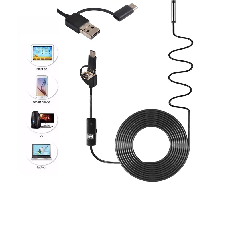 5.5mm 640*480 Camera Inspection 3 in 1  2M Soft Wire Endoscope Snake Tube Inspection Camera Pipe Inspection Camera For Sale