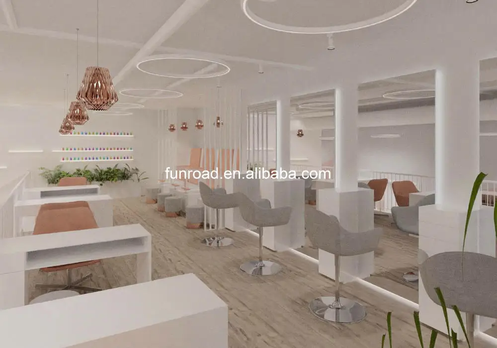 Modern design beauty nail salon store interior decoration / retail salon store idea with hair salon station