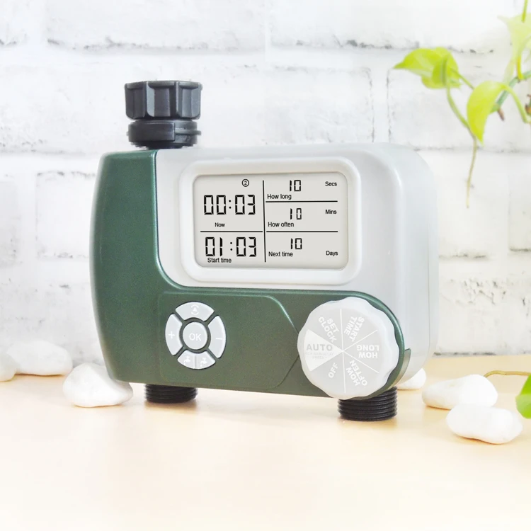 Manufactory Plastic Two Outlet Large Screen Battery Power Smart Garden Tap Water Timer Automatic
