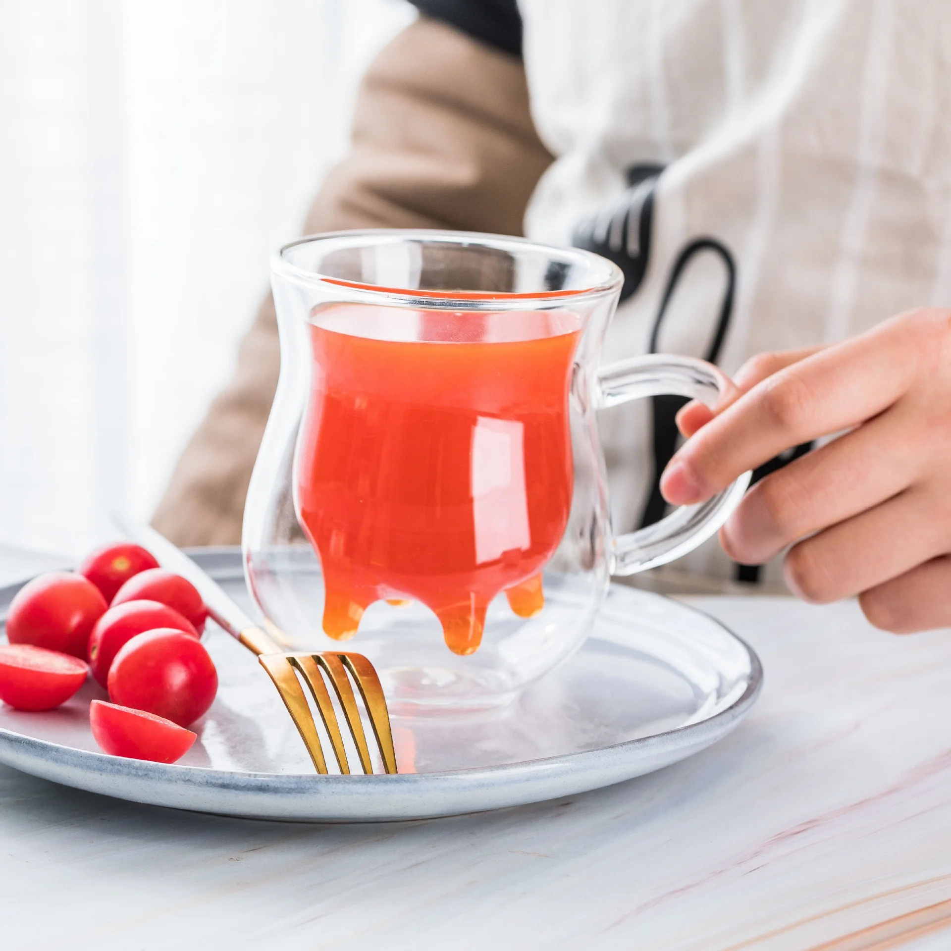 Custom Heat Resistant Transparent Handmade Borosilicate Glass Coffee Mug Double Wall Milk Cow Glass Cup