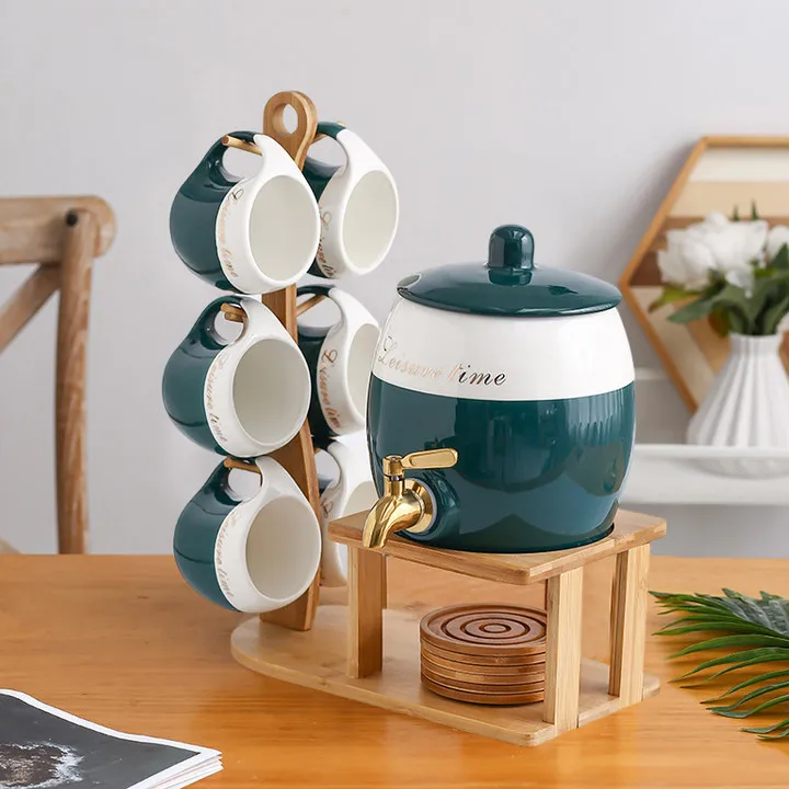 SIYUE Green Drinking Jug Set Porcelain Water Tea Pot Maker Filter Ceramic Drinking Pitchers Clay Container Dispenser 9065