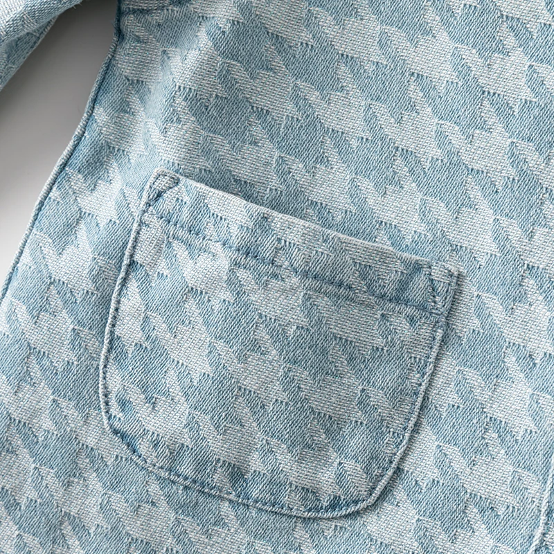 DB1248600 DAVE BELLA Kids Fashion Houndstooth Top Spring Baby Girls Casual Cotton Cute Sweet Denim Coat