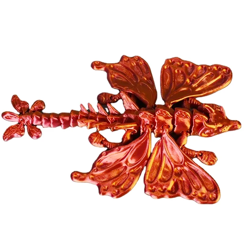 New Design Custom Flexi Butterfly Dragon Silk Red Gold 3d Printed Animals Kids Adult Toys for Desk