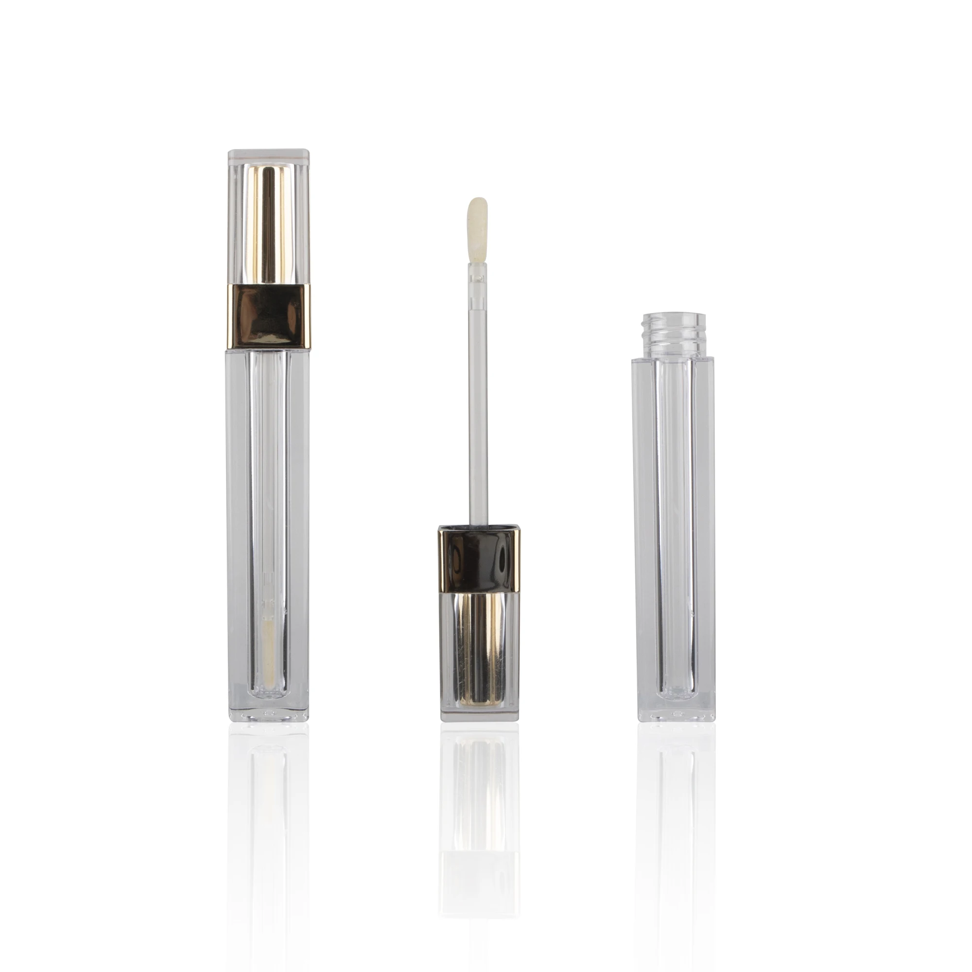 Classic 4ml 5ml Gold Clear Square Cosmetic Packaging Lip Gloss Tubes Transparent Acrylic Empty Lipgloss Tube Lip Tint Bottle