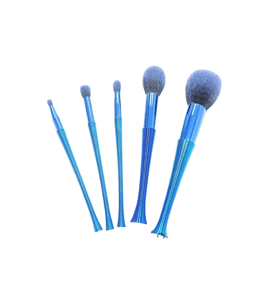 
5pcs set blue fibre artificial hair makeup cosmetic brushes with crystal metal hand 