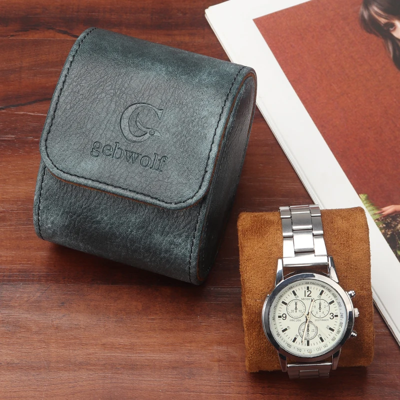 Custom Protective Cover Watch Organizer Box Storage Display Luxury Roll PU Leather Travel Single Slot Watch Case