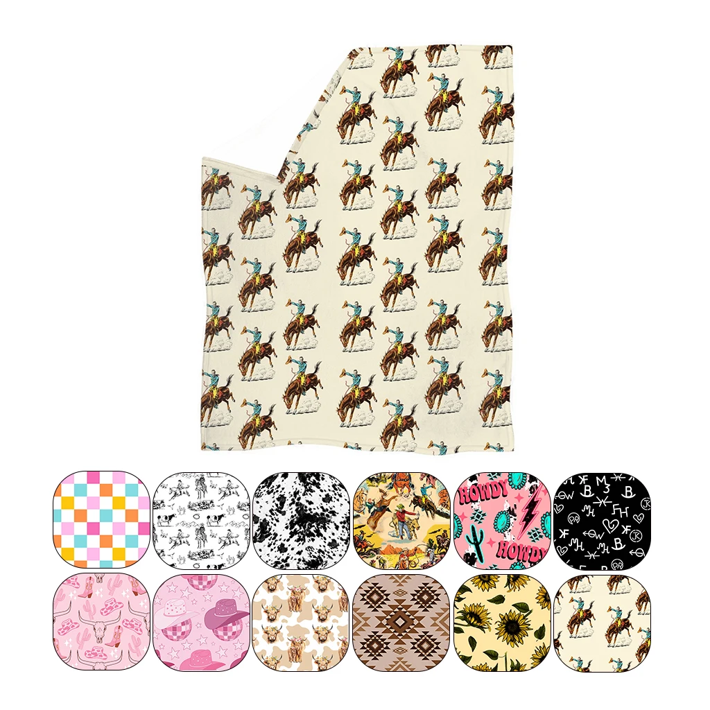 Customization Printed Flannel Blanket Super Soft Flannel Blanket with Western Pattern Aztec Checkerboard etc.