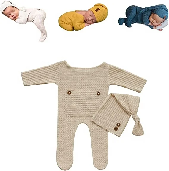 2022 new Newborn Baby Photo Shoot Props Crochet Clothes with Long Tail Hat Crochet Outfits for Photography Props