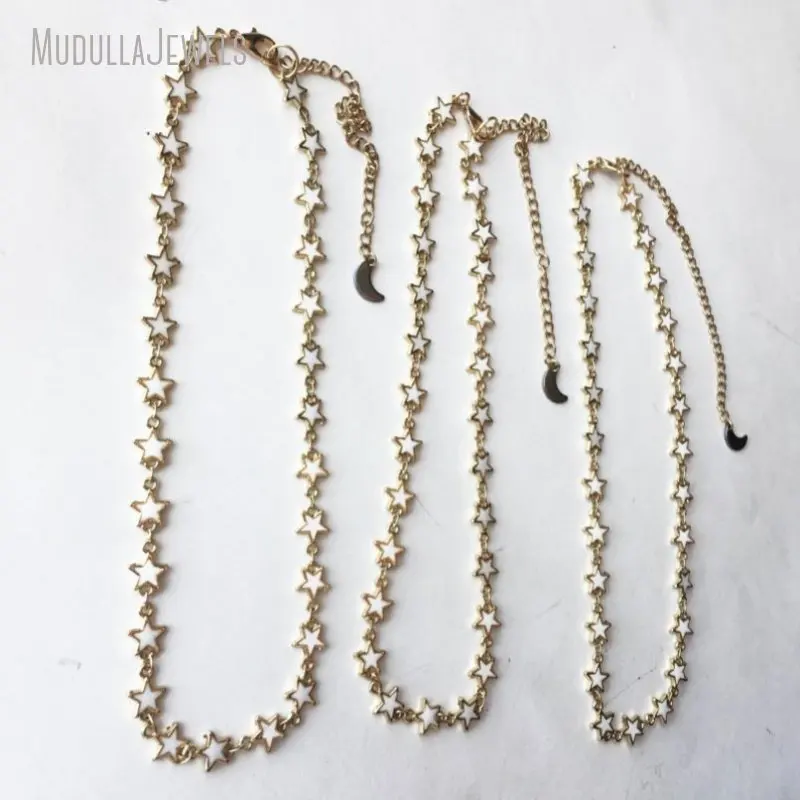 NM45388 Black White Enamel Moon And Star Gold Plated Chain Choker Minimal Layering Witch Boho Goth Necklace For Women