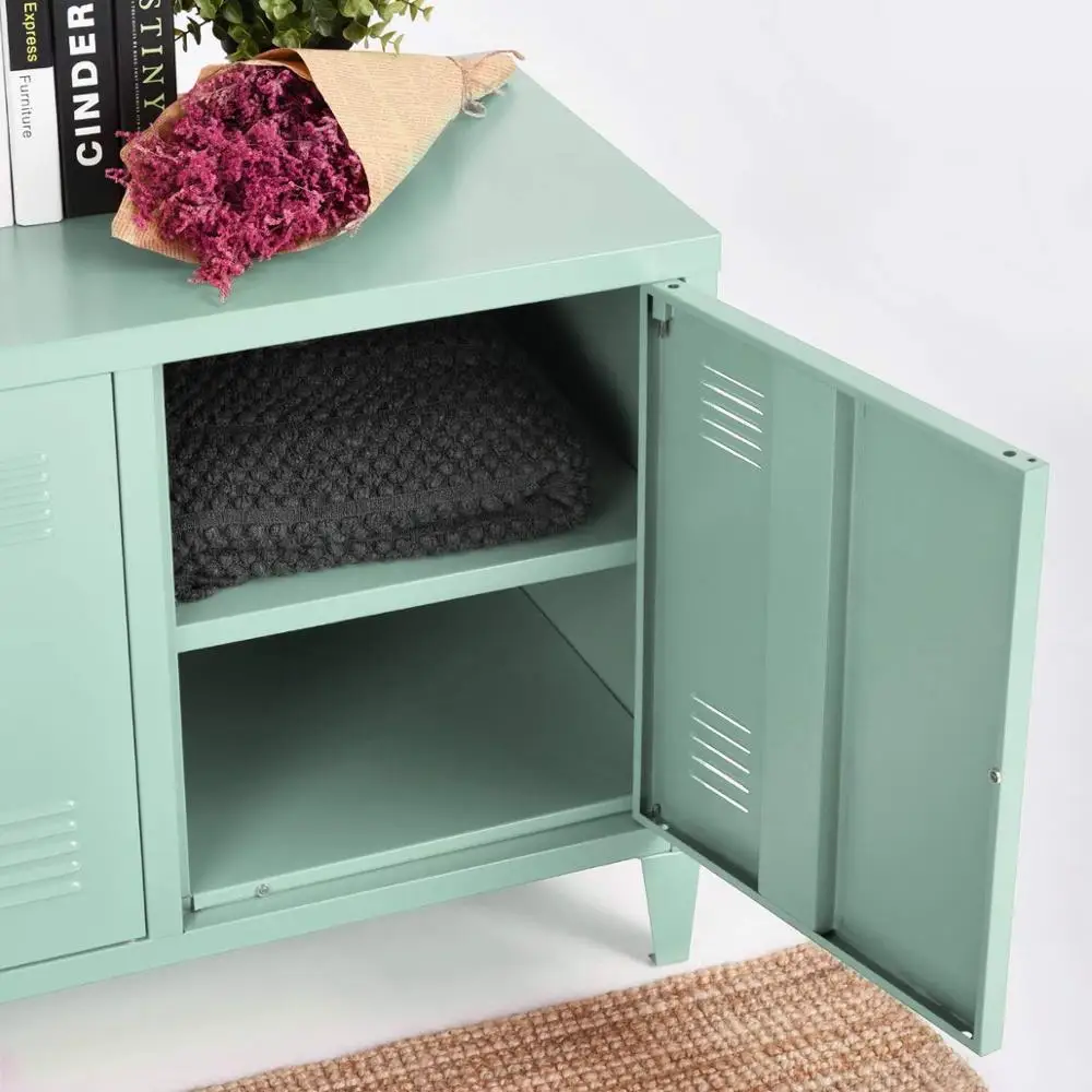 3-Door Two Tiers Metal File Locker Home Office Sideboard Cupboard Console Stand (Green)