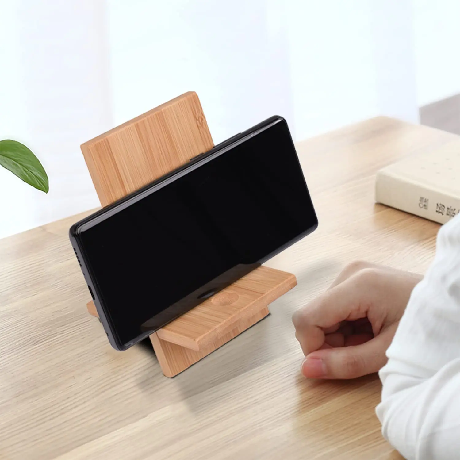 Cell Phone Stand for Desk with Charging Hole, Removable Wooden Phone Holder Tablet Stand Wood Desktop Dock Cradle