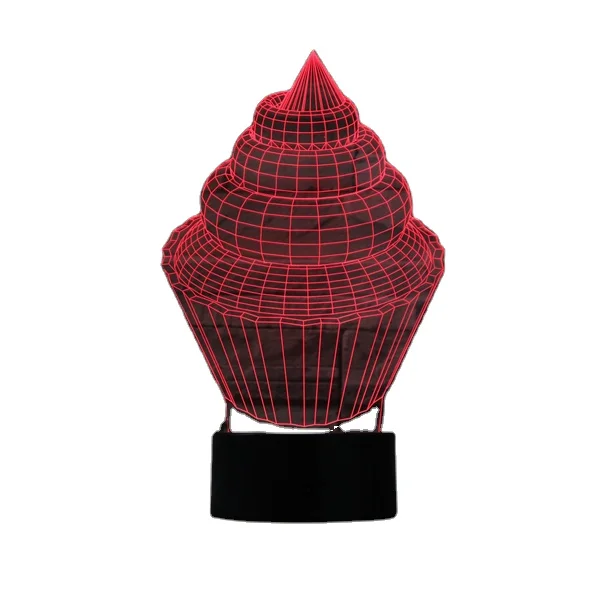 Delicious cupcake dessert food shape 3D Lamp 3D illusion black plastic base 7 color light Christmas day birthday gift