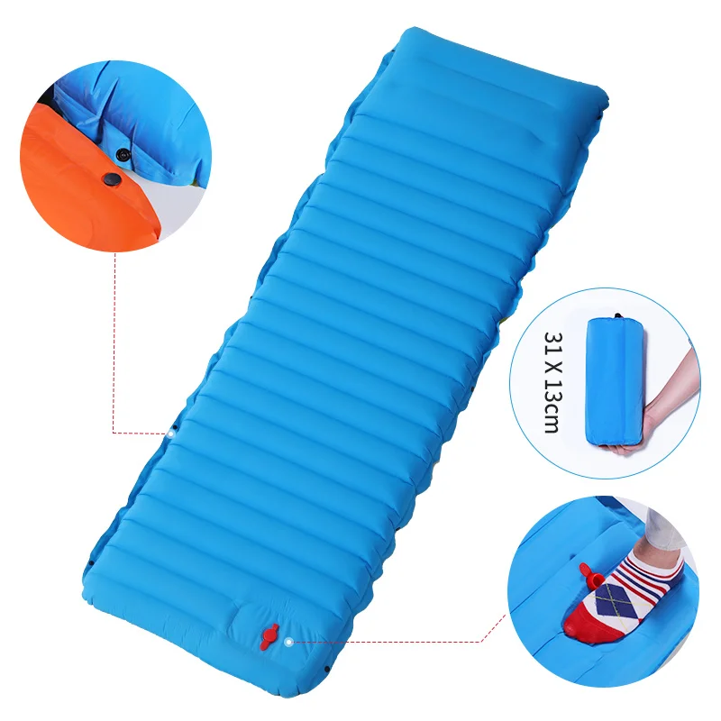 Self Inflating Camping Sleeping Pad Mat TPU Nylon Ultralight Inflatable Outdoor Sleeping Pad with Pillow Tent Mat Moisture-proof