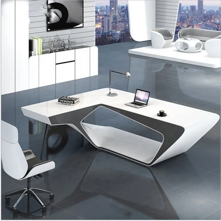 L Shape Desk Furniture Executive Office Desk Unique Artifical Stone Boss Computer Table design