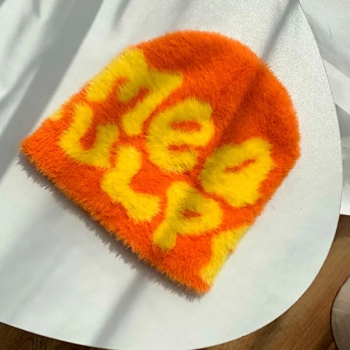 2023 New Fashion Mohair Beanie Customized Winter Skull Cap Mohair  Winter Beanie Hat Knitted Reversible Mohair  Beanie Cap