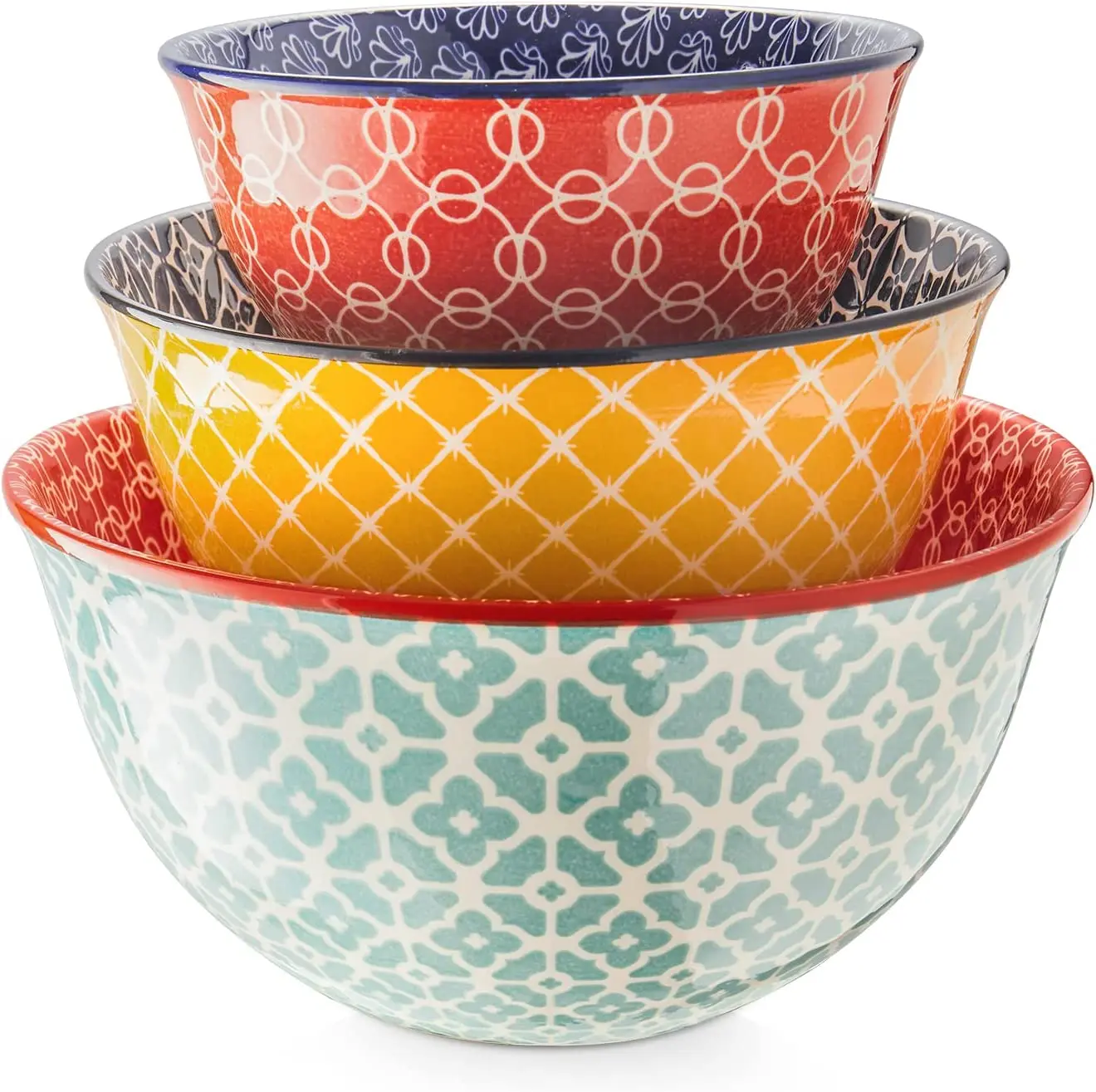 Set of 3 Ceramic Mixing Bowls Colorful Porcelain Nesting Bowl for Cooking & Baking