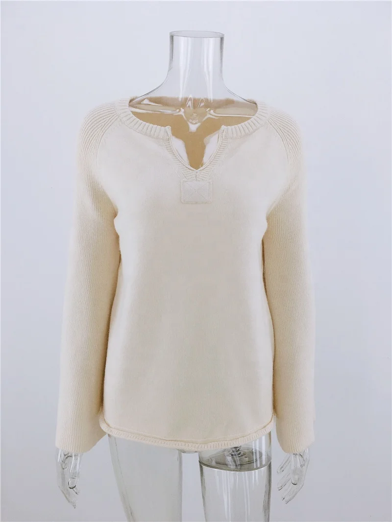 
spring autumn fashion hot seller long sleeves v-neck mandarin sleeve ladies pullover knit women sweater 