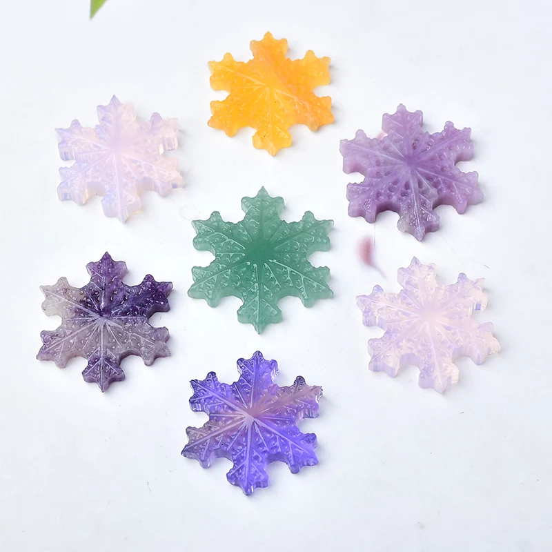 Wholesale bulk natural custom unique carved crystal stones fluorite calcite snowflake carving for fengshui