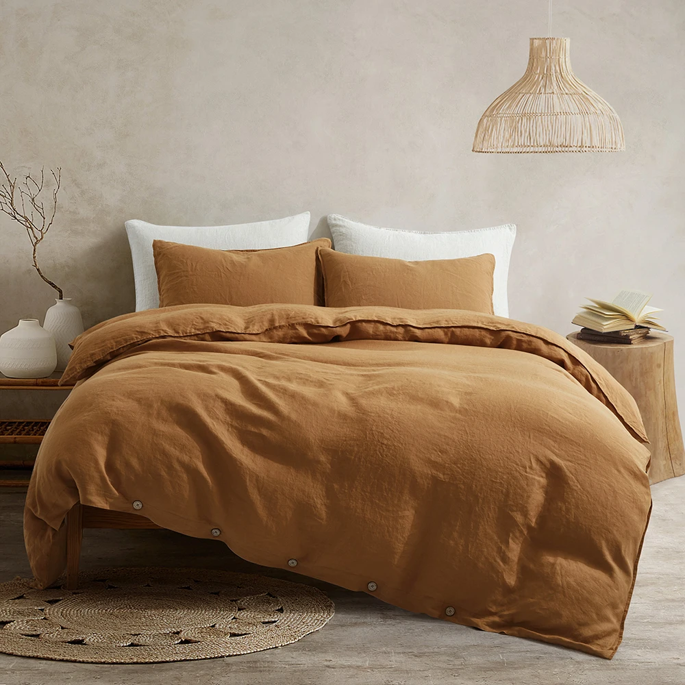 Hot Sale European Flax Linen custom size Queen Luxury French linen Duvet cover with button pillowcase cotton Linen bedding set