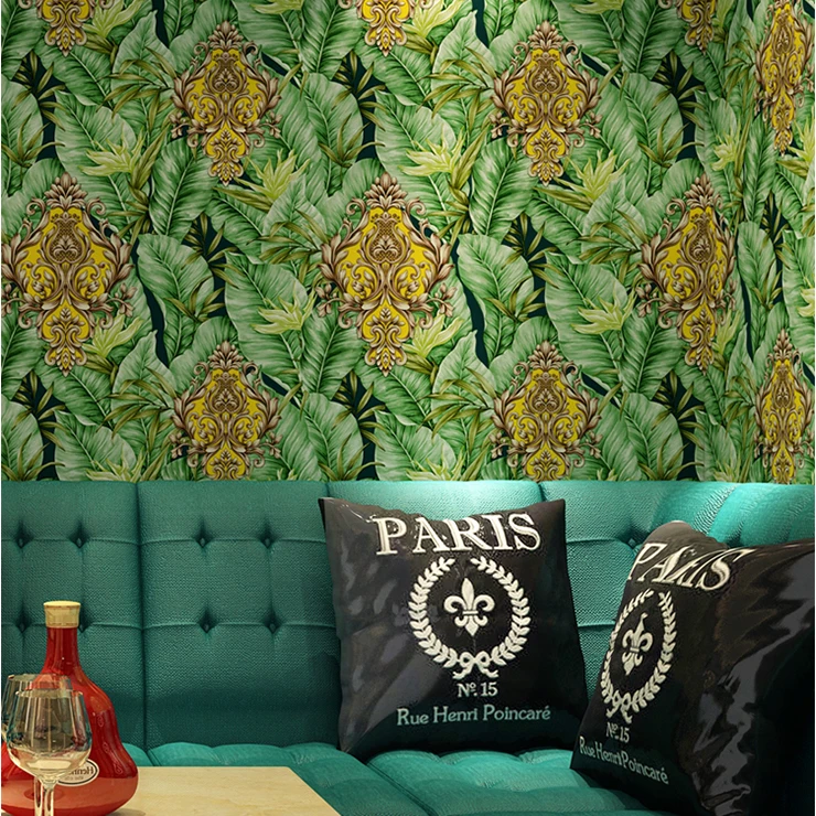 Southeast Asia Trobical Banana Leaf PVC Wallpapers for Walls Waterproof Wall Paper Rollers for KTV Room Background Mural