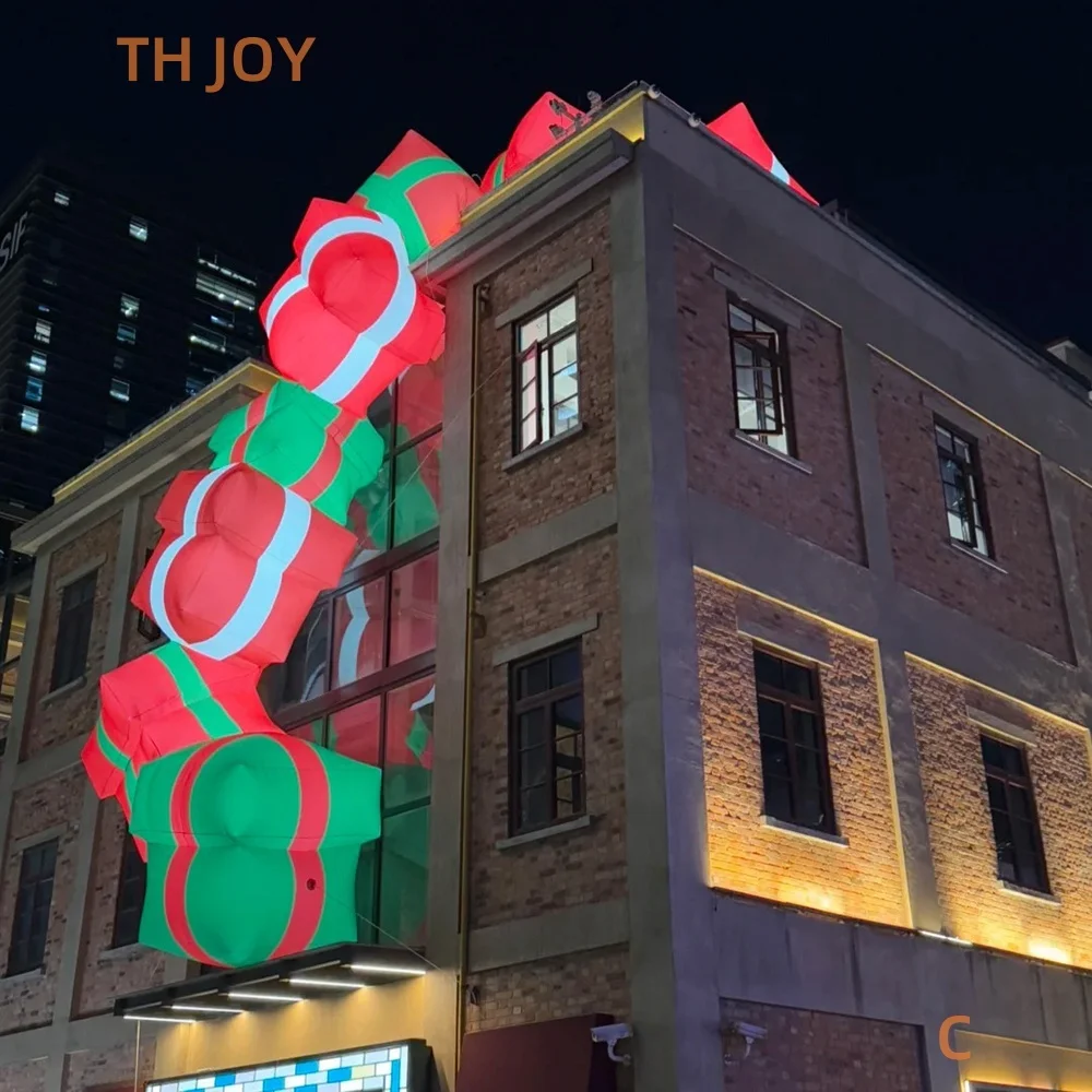 Free air ship to door, 8m long Custom Inflatable Christmas Gift Box for Holiday Decoration, inflatable gift boxes with light