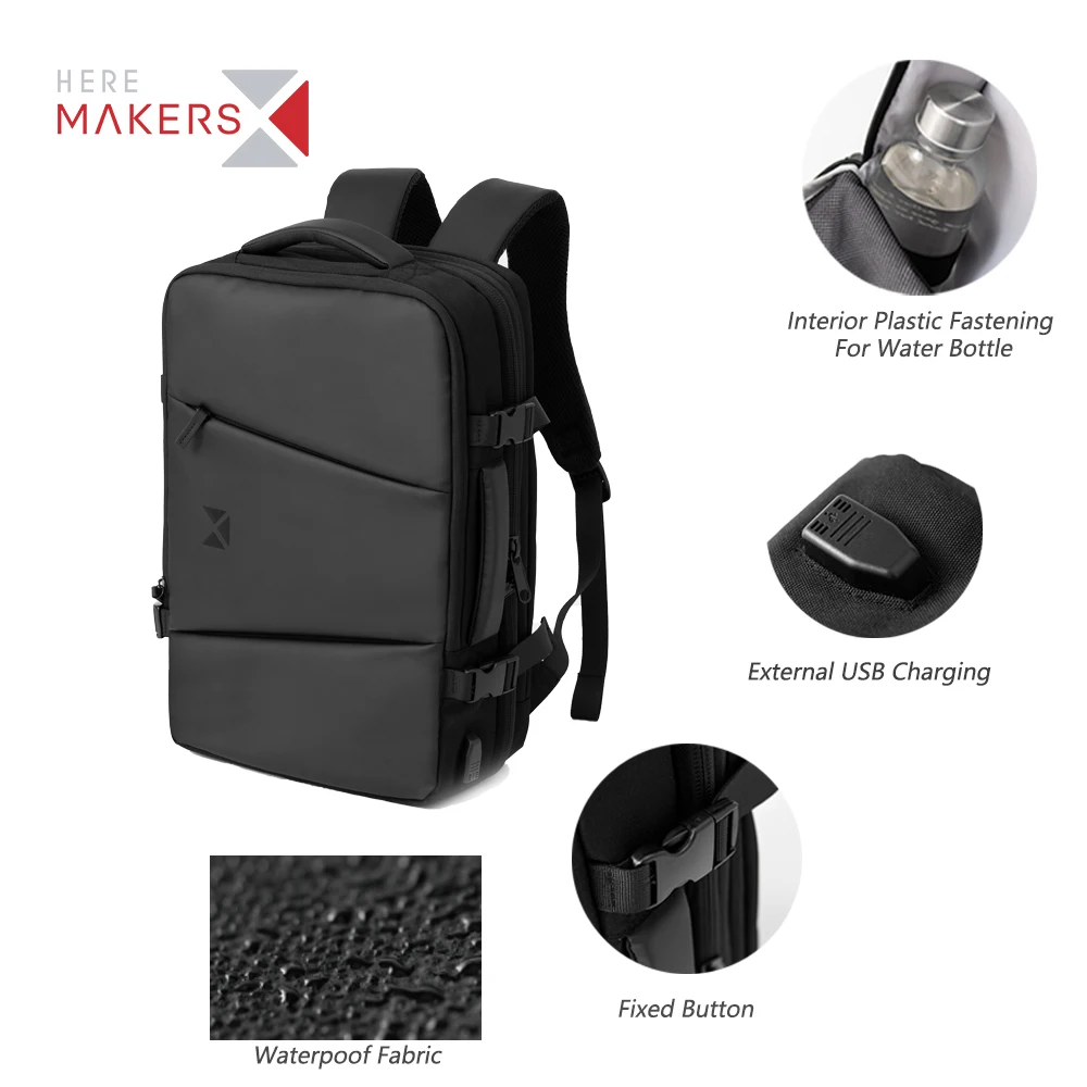 Factory Custom High Quality Travel Business Backpack Bag Mens 25L Extendable Laptop Backpack with USB