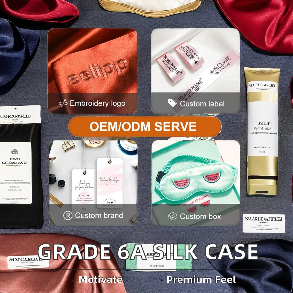 Custom embroidery logo 22 Momme 100% Mulberry Silk Pillowcase with box OEKO tex wholesale Pure Natural silk pillow case
