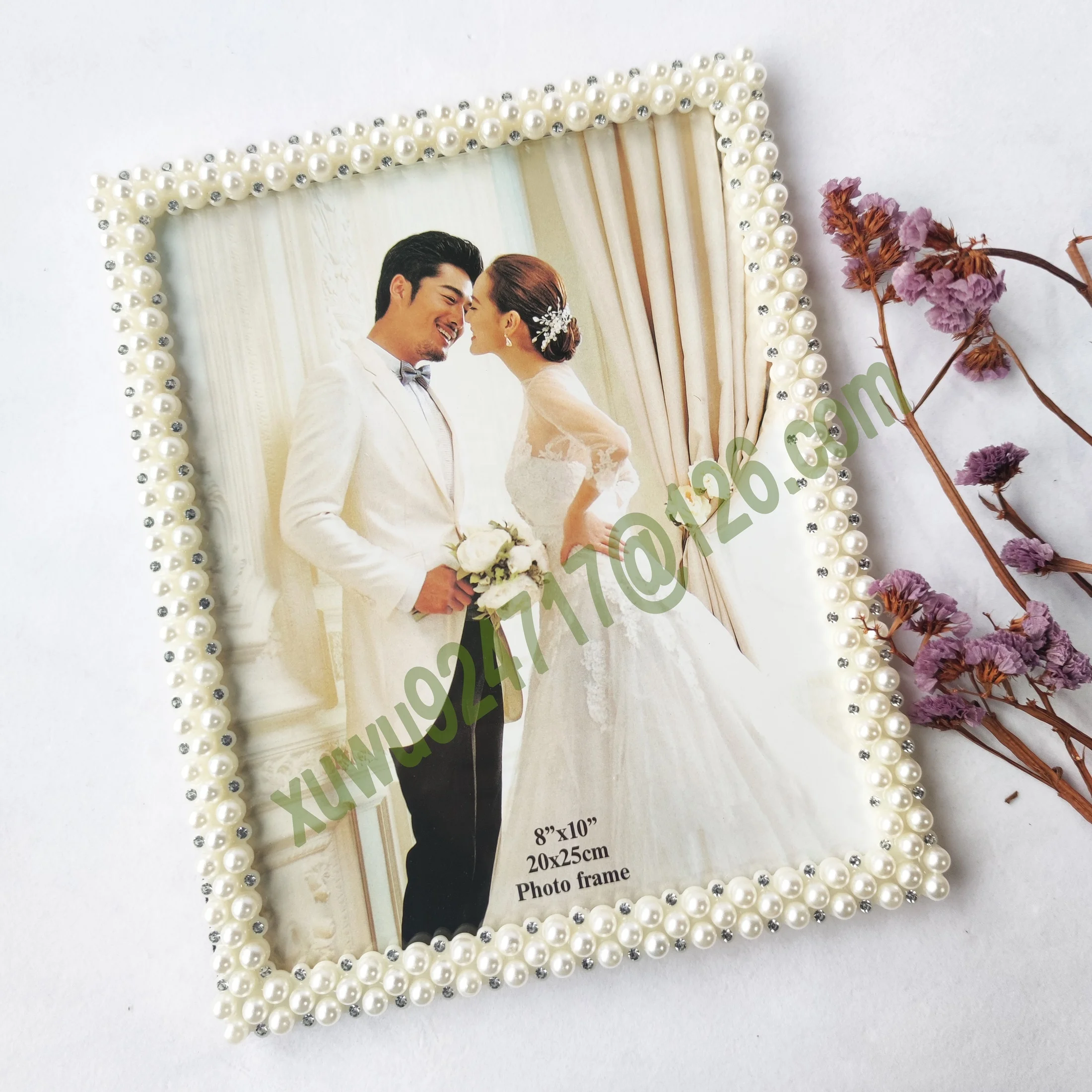 European Luxury Nice Plastic Resin Pearl Photo Picture Frames 8*10inch Fashion White Pearl Photo Frame Plastic Pearl Photo Frame