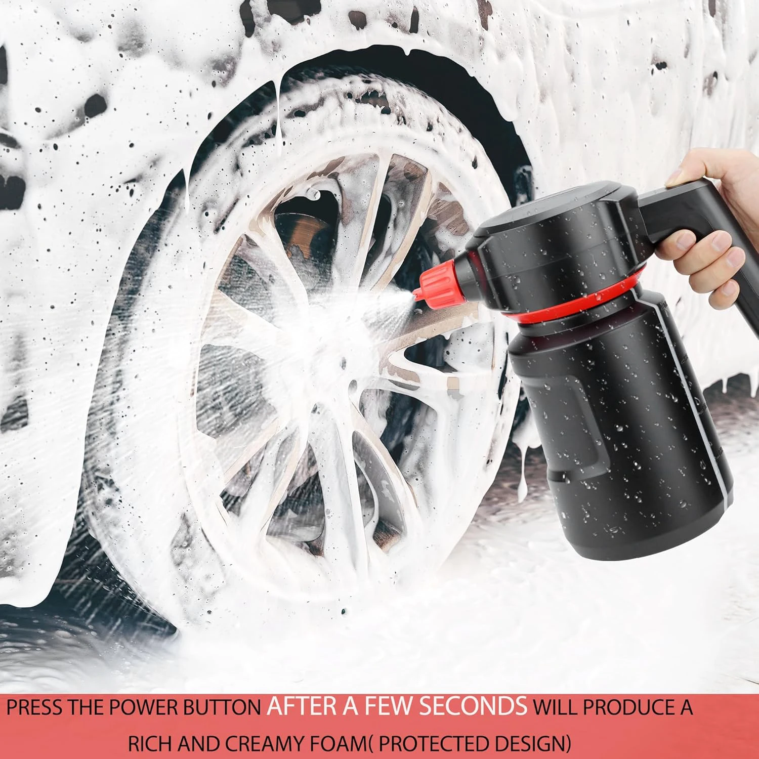 2L Car Wash Sprayer Electric Foam Cannon USB Rechargeable Battery Foamer Sprayer Rich Foam Cordless Portable Pump Sprayer Black