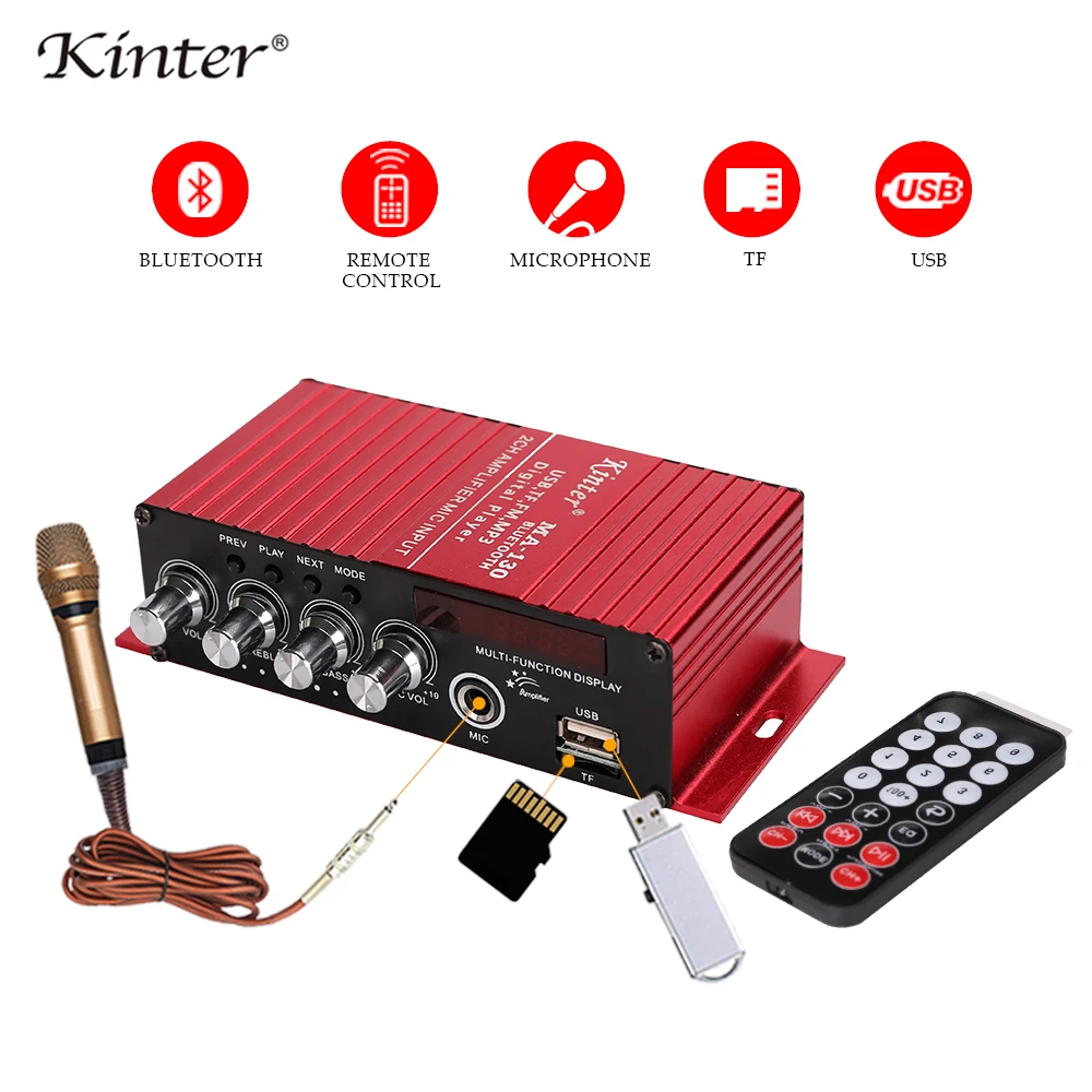 Kinter Ma-130 автомобильный усилитель мощности Bt с Usb Tf Fm микрофоном для усилителя звука