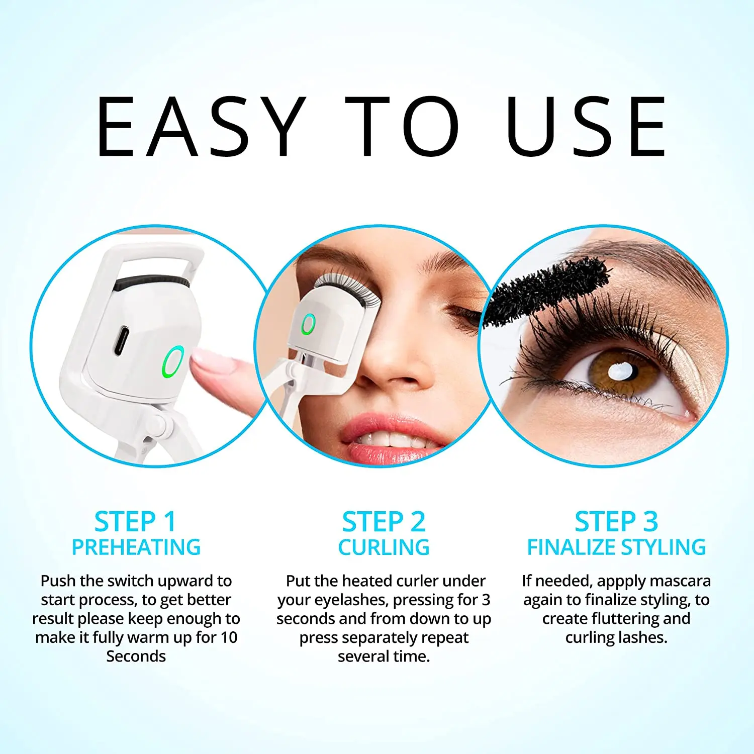 2023 New Arrival Makeup Tool Mini Portable White Pink Heating Eyelash Curler With Charger Usb Electric Heated Eyelashes Curler