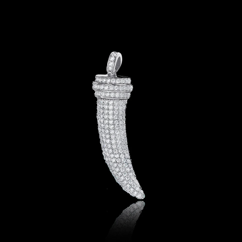 New Product Launch Wolf Tooth Gold Plated Cubic Zirconia Buffalo Horn Pendant Silver Elephant Tooth Pendant Necklace