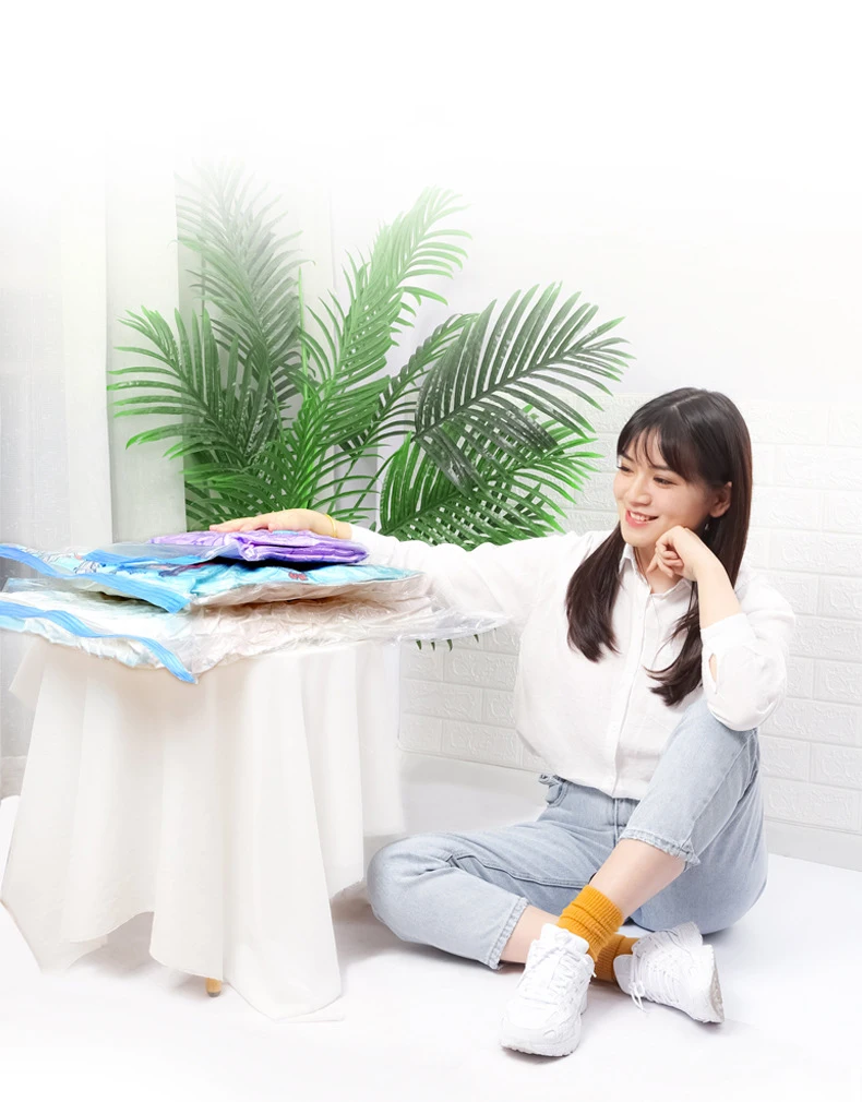 Vacuum Storage Bag For Clothes Pillows Bedding More Space Saver PA PET Compression With Travel Hand Pump Triple Seal Zipper