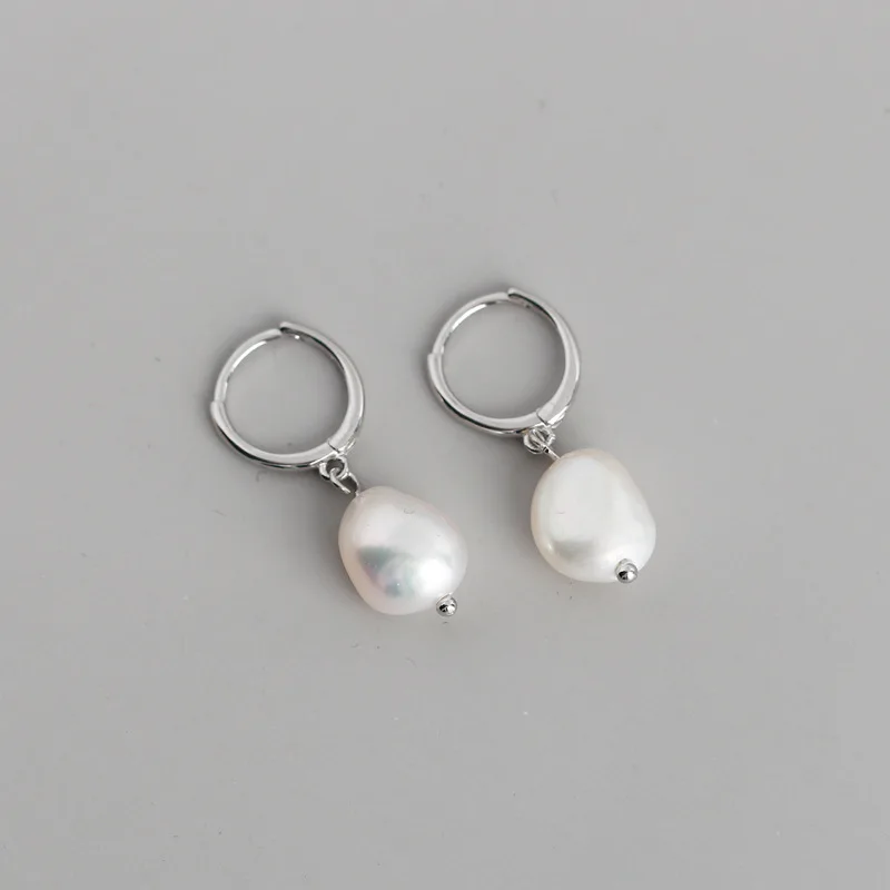 Natural freshwater pearl earring 925 sterling silver 18K pearl huggie drop earrings 2021