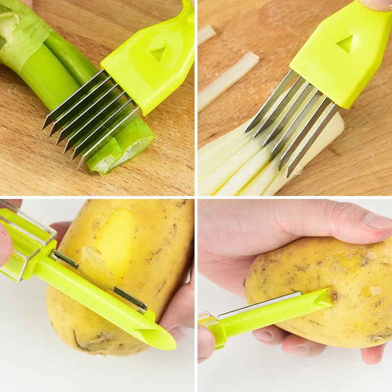 Multifunctional Vegetable Kitchen Gadget Tool Scallion Knife Shred Fruit Onion Cutter Slicer Peeler Chopper Shredder
