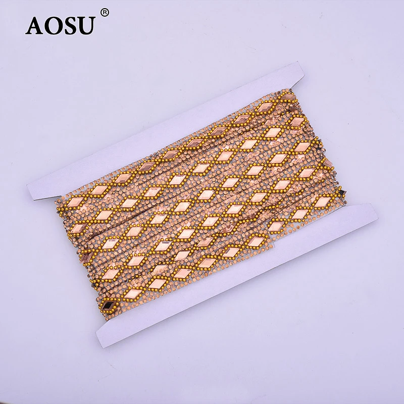 AOSU Wholesale 5 Yard*15mm Clear Color Hotfix Crystal Banding Glass Rhinestone Chain Rhinestone Trim For Dress