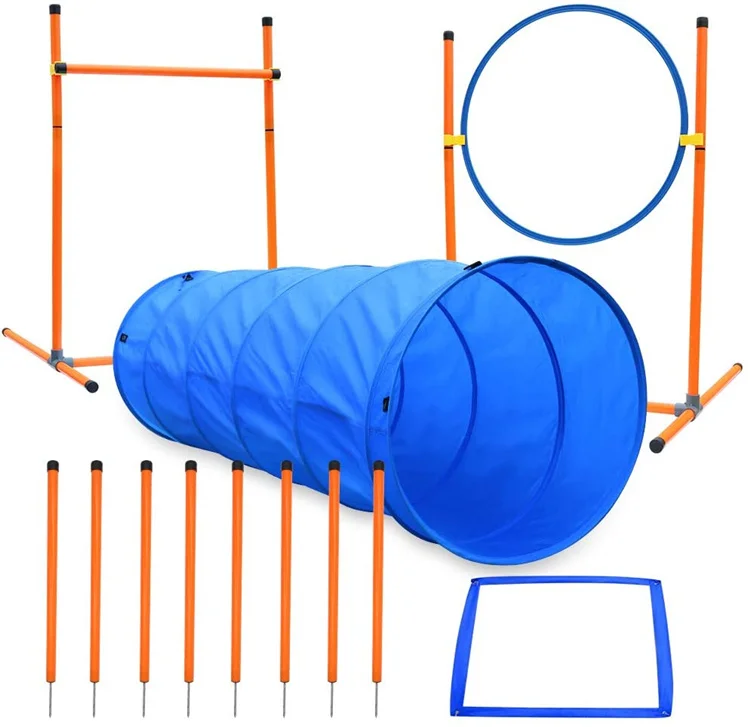 Pet Outdoor Games Dog Agility Course Equipments Obstacle Training Starter Kit Dog Tunnels, 8 Piece Weave
