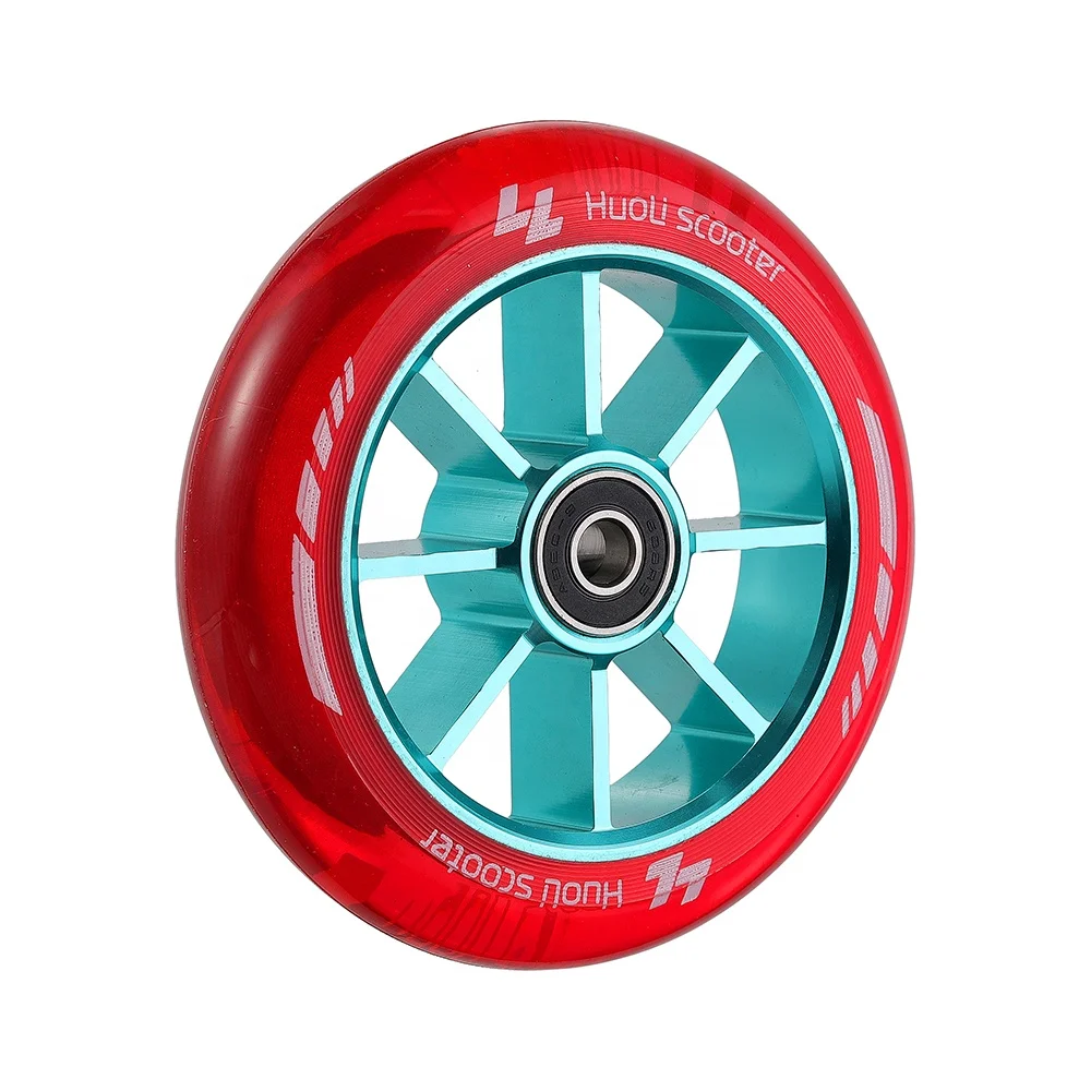 Huoli Custom Logo OEM ODM Pro Stunt kick Scooter Wheels 110*24mm 120*24mm with Aluminum Core Abec-9 Bearing for Adults Kids