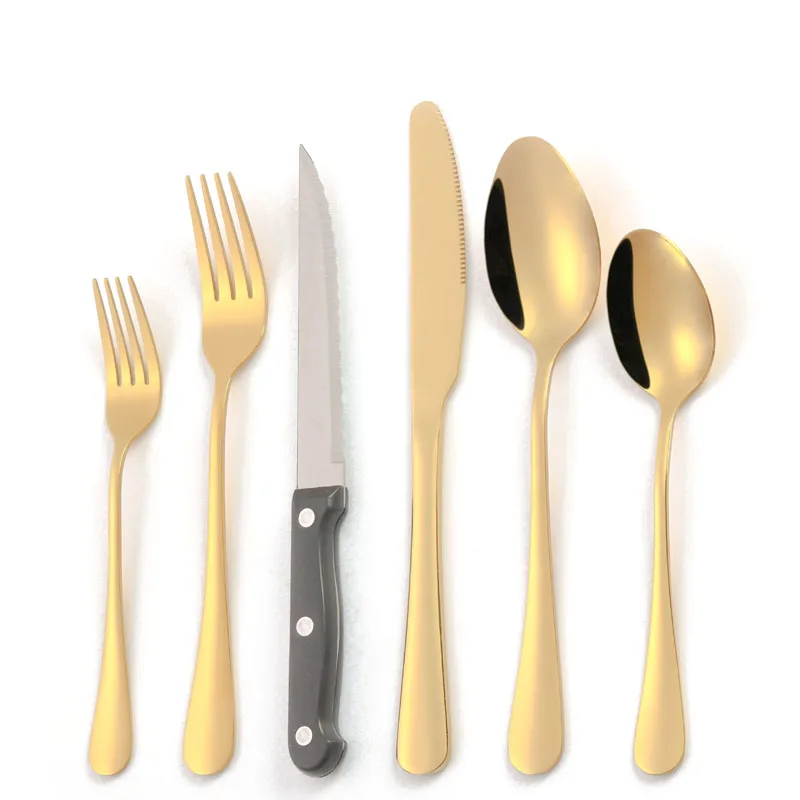 Wholesale luxury high quality restaurant wedding party stainless steel flatware gold plated 72pcs cutlery set