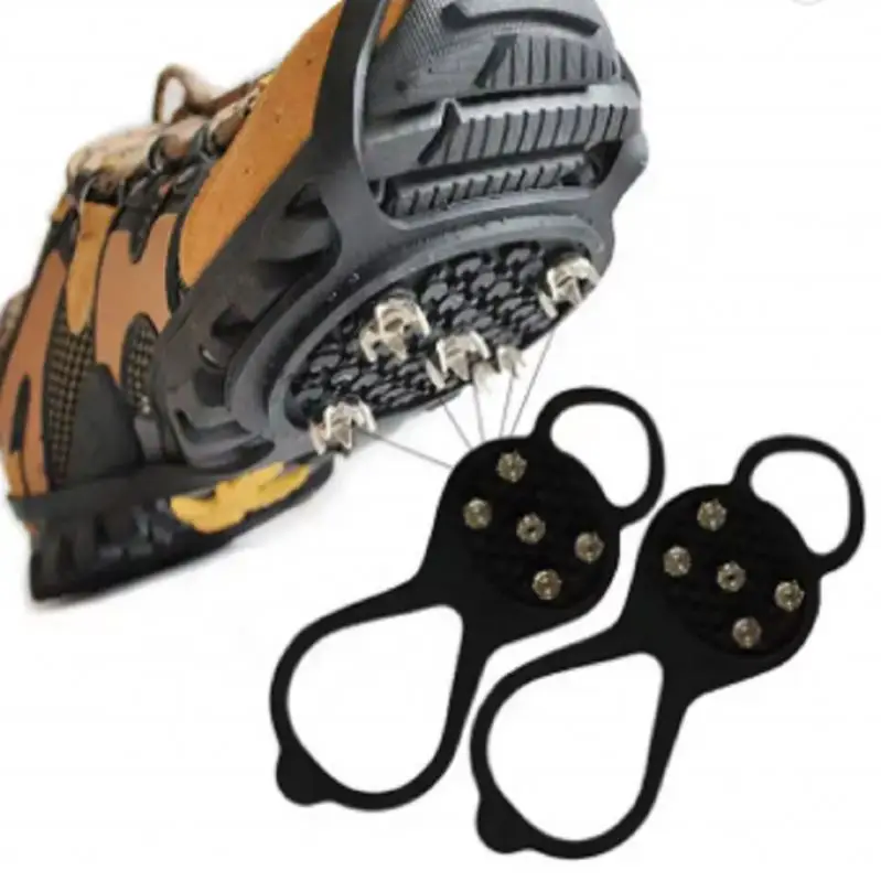 5 Teeth Crampons Ice Traction Cleats Shoes Mountaineering Silicone Stainless Steel Gripper Snow Cleats Hiking Shoes