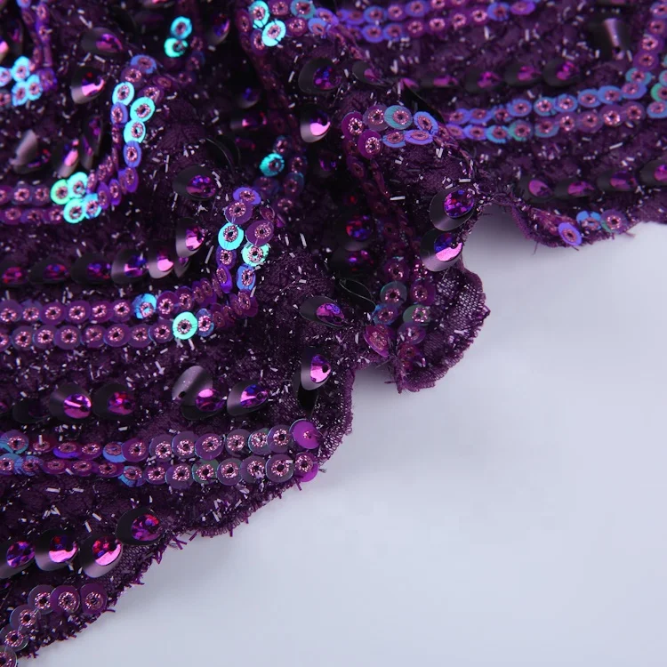 New style purple sequin knit spangles embroidered chinese embroidery fabrics