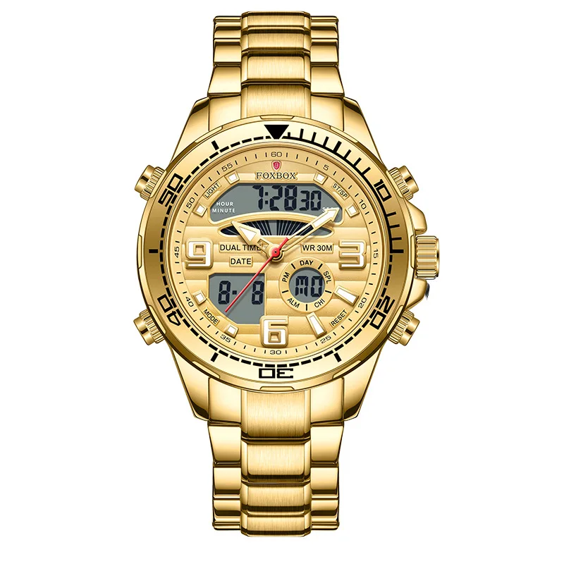 Foxbox 0007 Top  All Steel  Waterproof Clock Luxury Sport Quartz Wristwatch For Men Digital Mens Business Fashion Watches