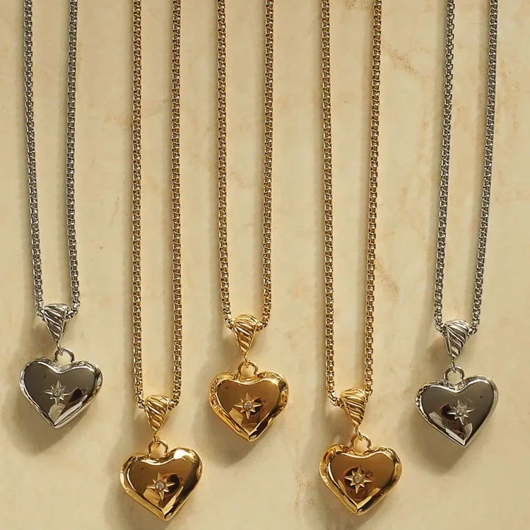 New Silver Woman Fashion  Gold Filled Jewelry 18K Heart Necklace with CZ Stone