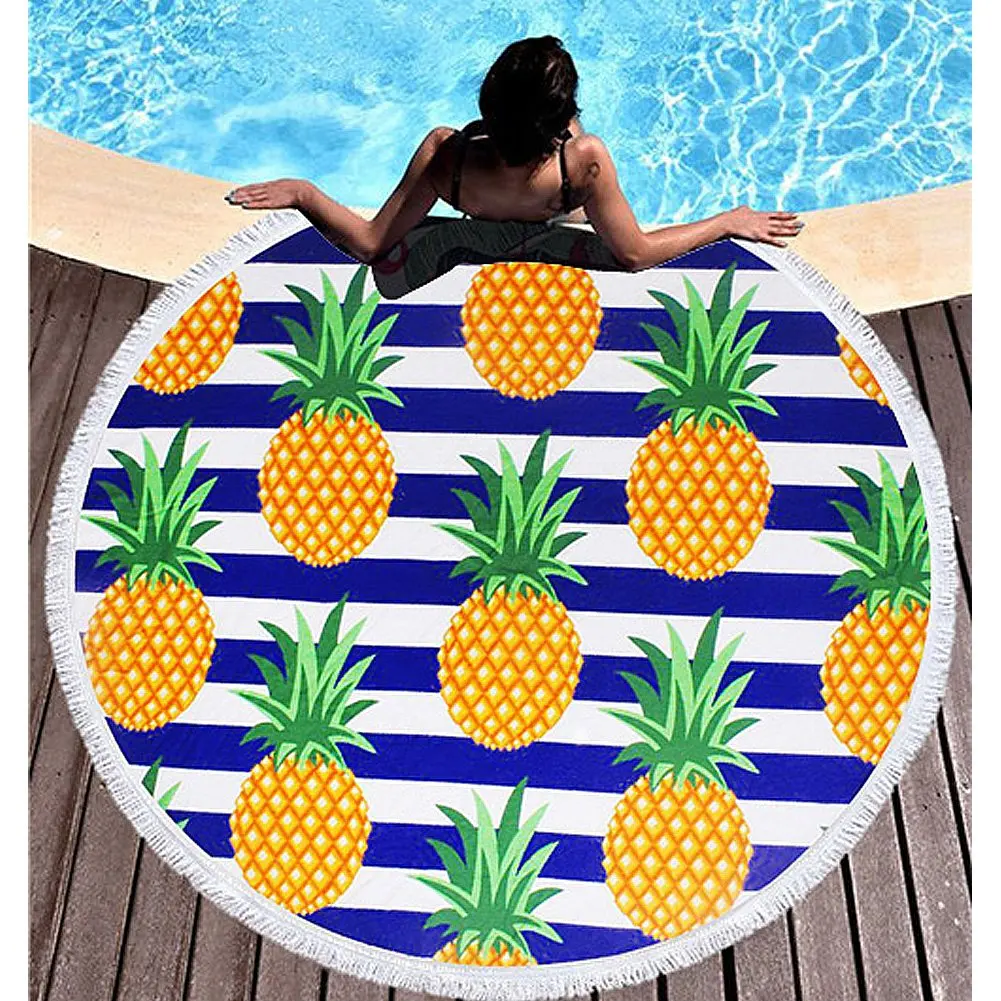 Абсорбирующее толстое махровое полотенце из микрофибры и хлопка, большое круглое пляжное полотенце с фруктовым узором на заказ, оптовая продажа