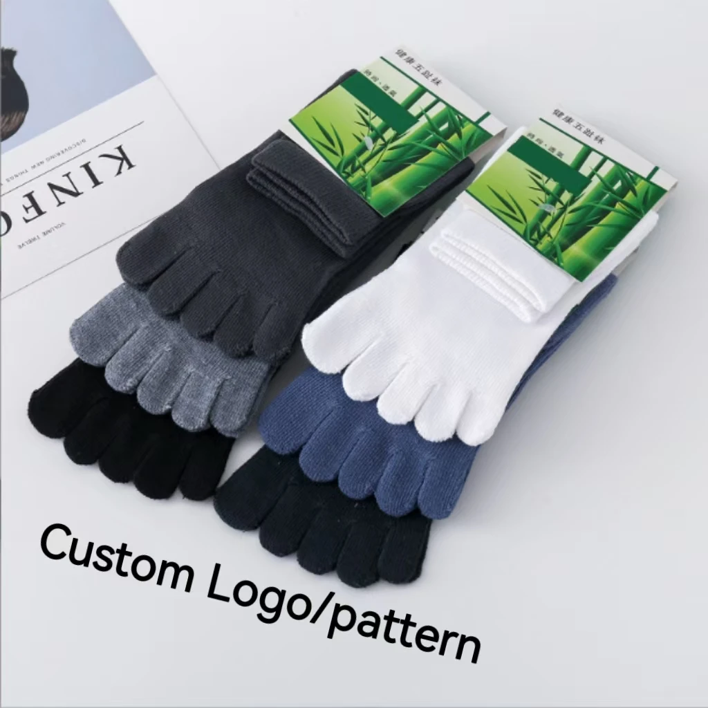 OEM Custom Business Dress Black Socks Antibacterial Solid Color Crew Bamboo Fiber Men Women 5 Toe Bamboo Socks Manufacturer