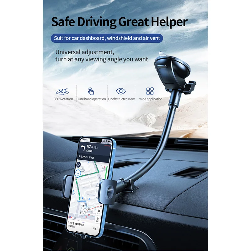 Long arm car Gooseneck Strong Suction Cup Phone Holder for Windshield Dashboard for all phone for truck