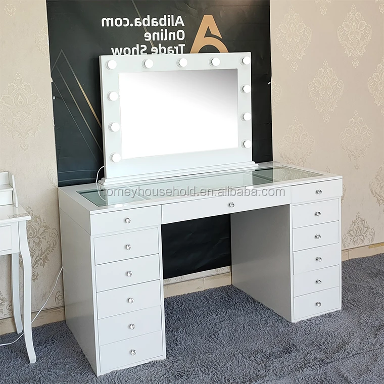
2020L makeup working table dressing table with drawers wooden vanity table with led mirrors bathroom hair styles lighted mirror 
